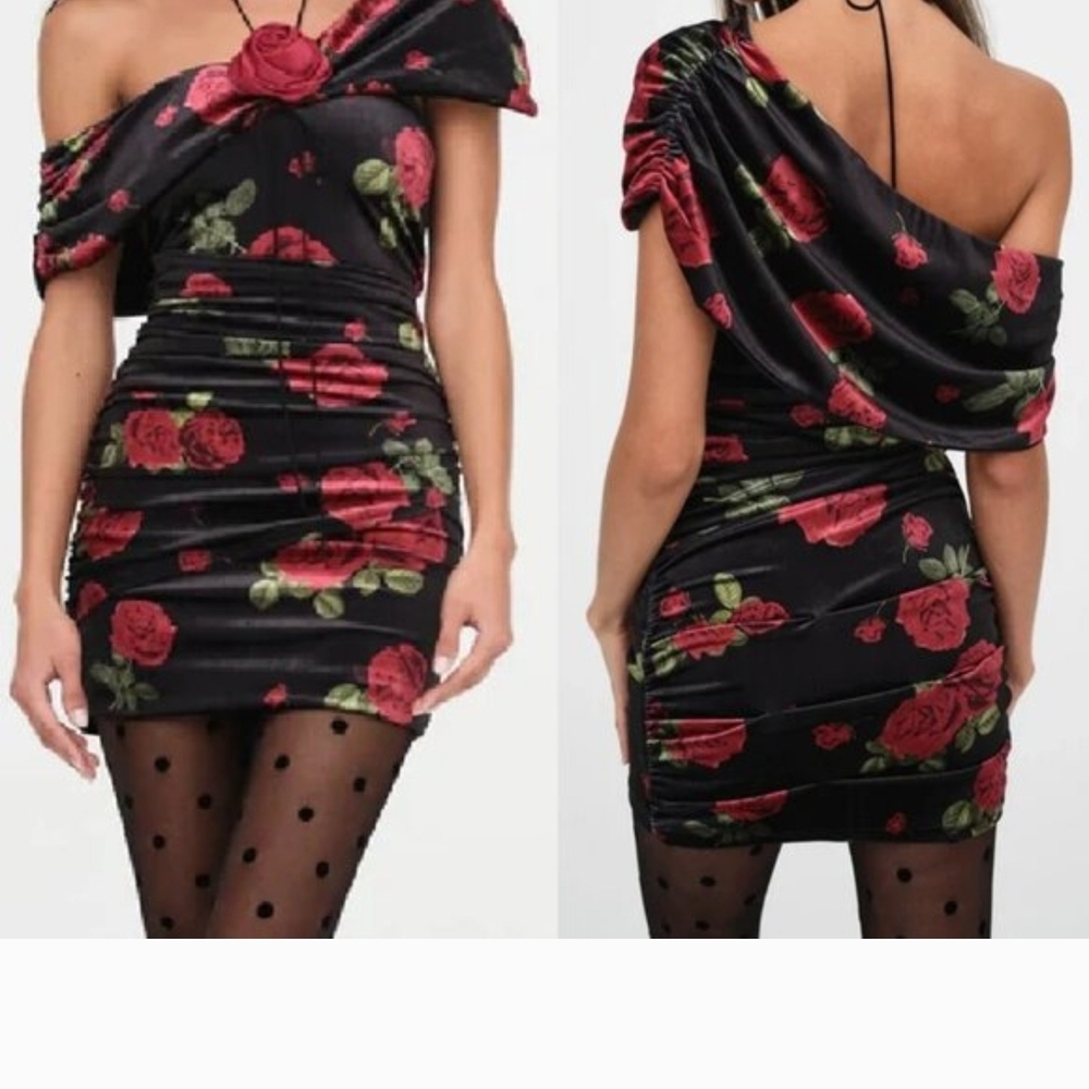 For Love And Lemons One Shoulder Floral Velvet Dress